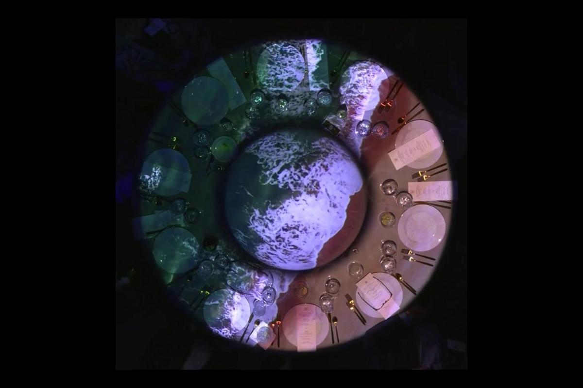 projection mapping on table for interactive dining at william and mary college virgina