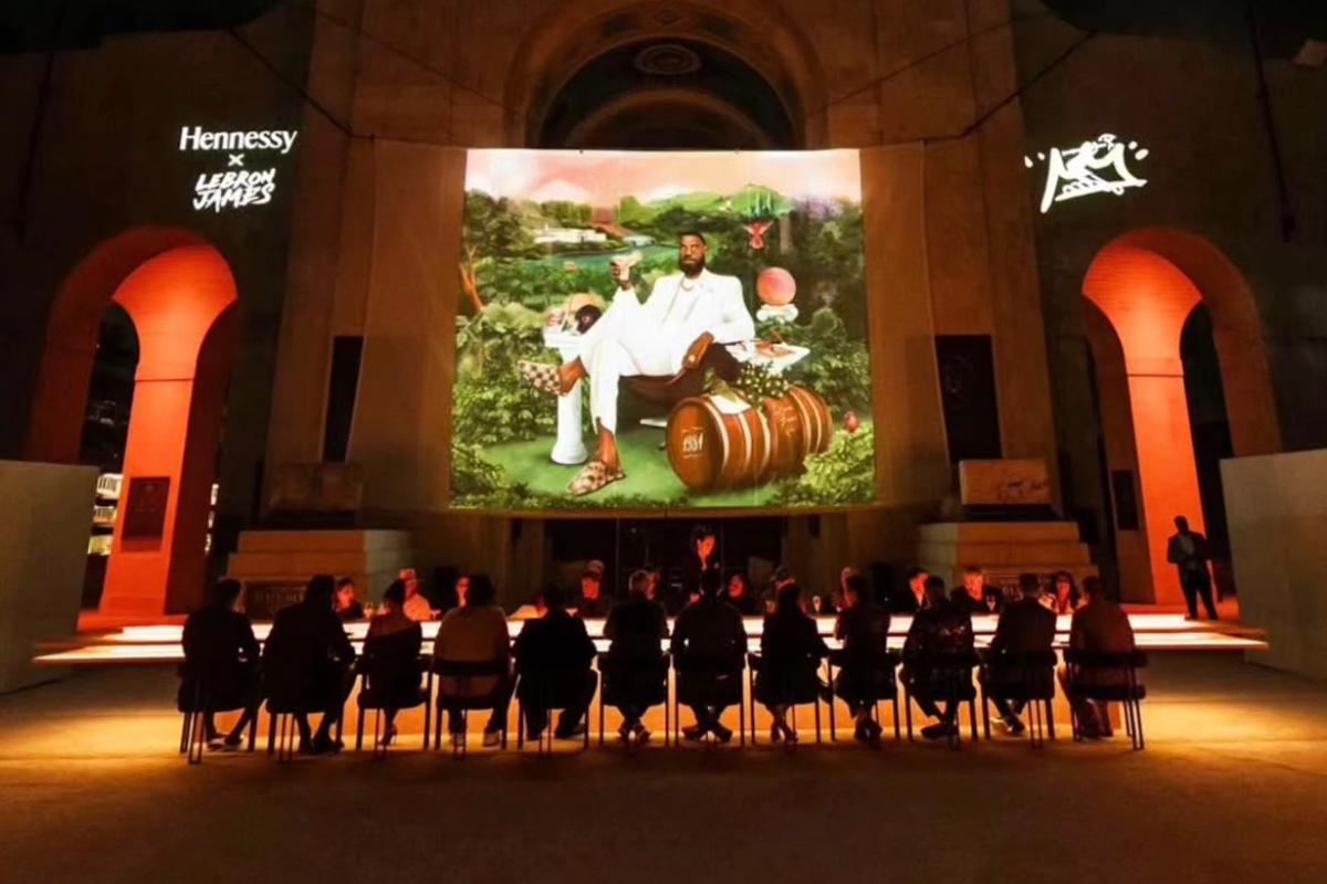 lebron james projection mapping on scrim LA