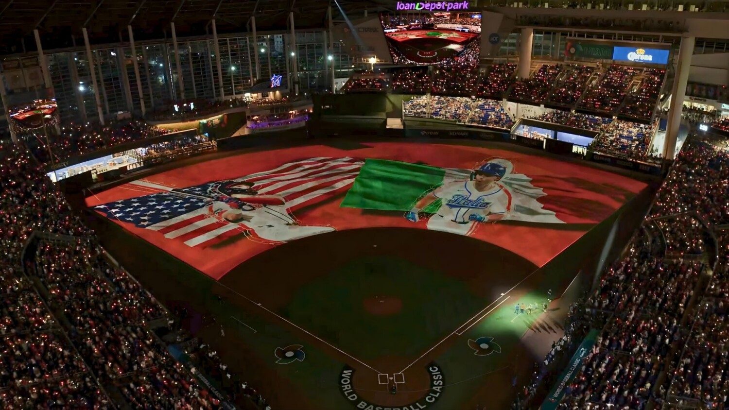 world baseball classic projection mapping show outfield flags