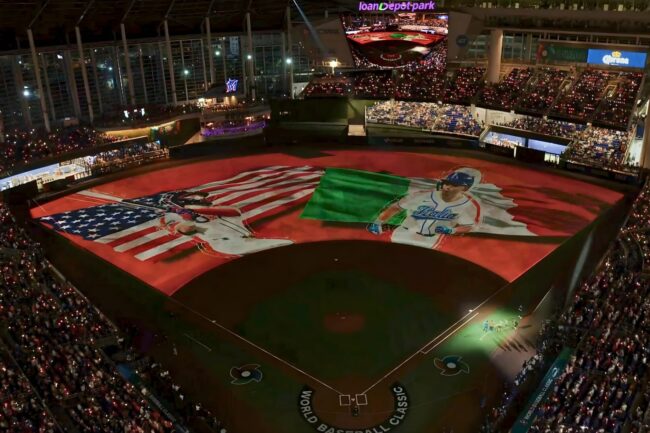 world baseball classic projection mapping show outfield flags