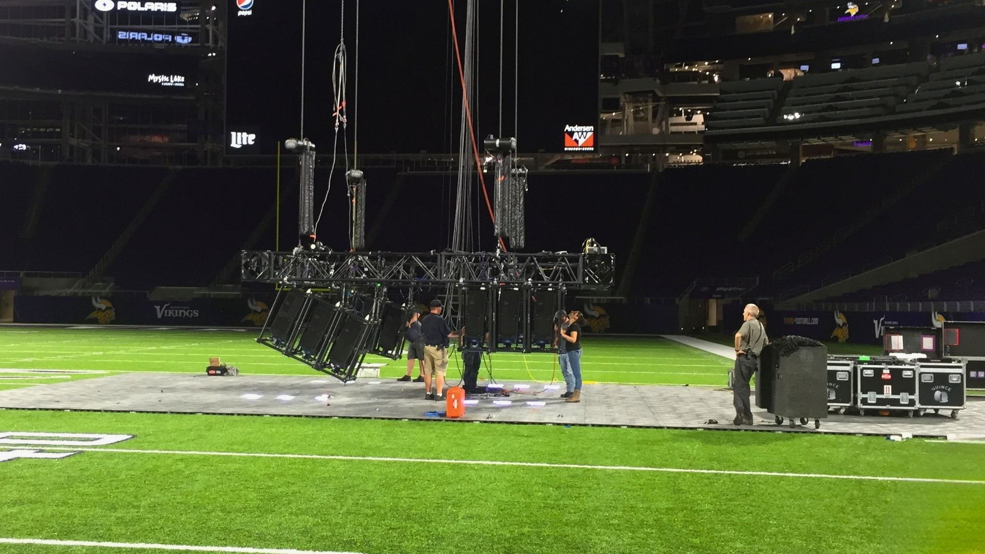 vikings projectors raise on football field